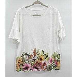 Womens Plus Size Floral 1X Tee Shirt Top Ruffle Sleeve Tropical Cotton Layers